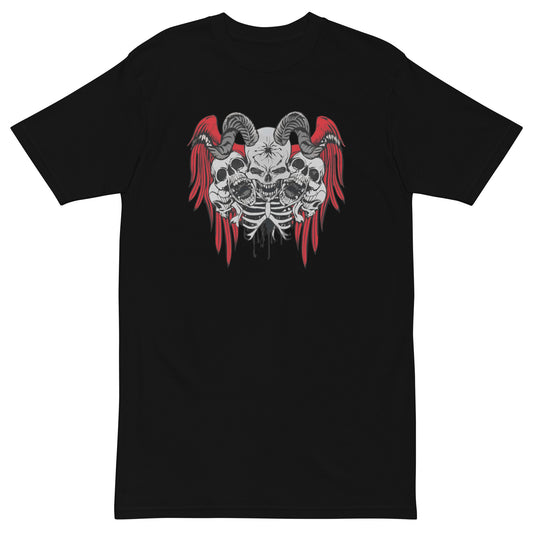 Horned skulls/ with logo on back.